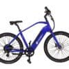 A blue Serfas eDASH electric bicycle with a sleek frame design, black handlebars, a black Serfas seat, and large black tires. The bike is equipped with front and rear disc brakes and a central battery pack integrated into the frame. A blue Serfas eDASH electric bicycle with a sleek frame design, black handlebars, a black Serfas seat, and large black tires. The bike is equipped with front and rear disc brakes and a central battery pack integrated into the frame.