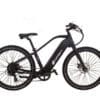A sleek black Serfas eDASH is shown in a side view. It features thick tires, a streamlined frame, and an integrated battery. The bike has a sporty design with Serfas accessories, including a comfortable saddle, flat handlebars, and disc brakes on both wheels. A sleek black Serfas eDASH is shown in a side view. It features thick tires, a streamlined frame, and an integrated battery. The bike has a sporty design with Serfas accessories, including a comfortable saddle, flat handlebars, and disc brakes on both wheels.