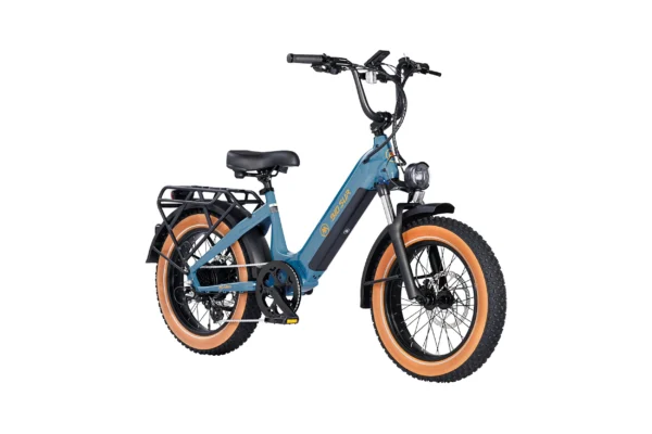 Blue electric bike with fat tires