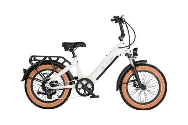 White electric bicycle with brown tires