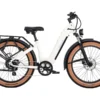 Big_Sur_White_1_FullRes White electric bike with brown tires and black rack.