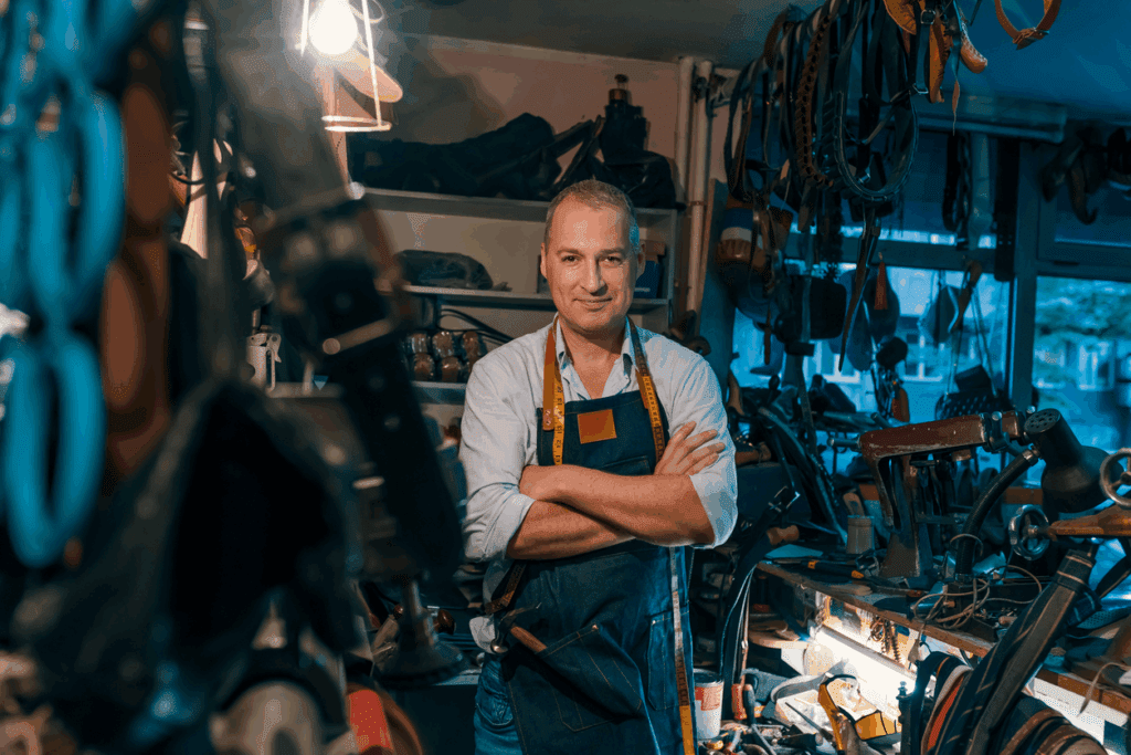 Man in apron standing in workshop