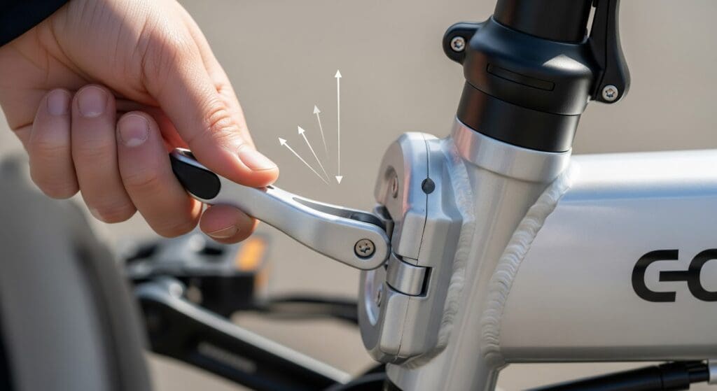 Hand adjusting bicycle folding mechanism lever