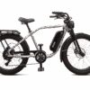 The eFlow Class 2.0 electric bicycle features a sleek silver frame, black saddle, wide tires, and a down tube-mounted battery, shown in profile against a white background. eFlow Class 2.0 Electric Bike