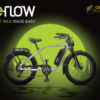 The eFlow Class 2.0, a black e-bike with an eflow-labeled battery pack, is shown on a green circle background with "eflow LAST MILE MADE EASY" text and the yellow Crazy Lennys logo in the top right corner. eFlow Class 2.0 Electric Bike
