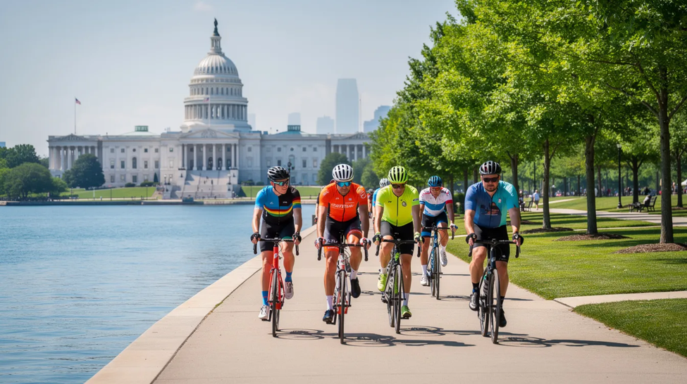 Cyclists riding near U.S. Capitol in Washington, D.C.