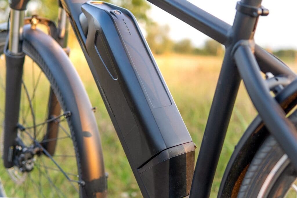 Electric bike battery mounted on frame