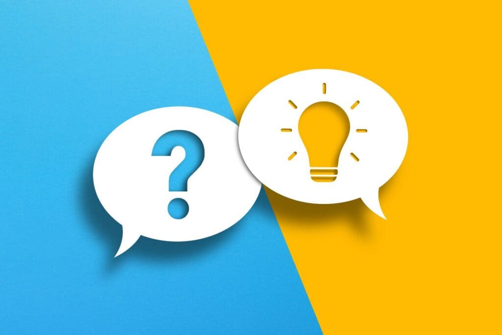 Question mark and light bulb speech bubbles