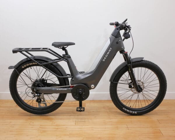 Gray Segway Xafari electric bike with rear rack